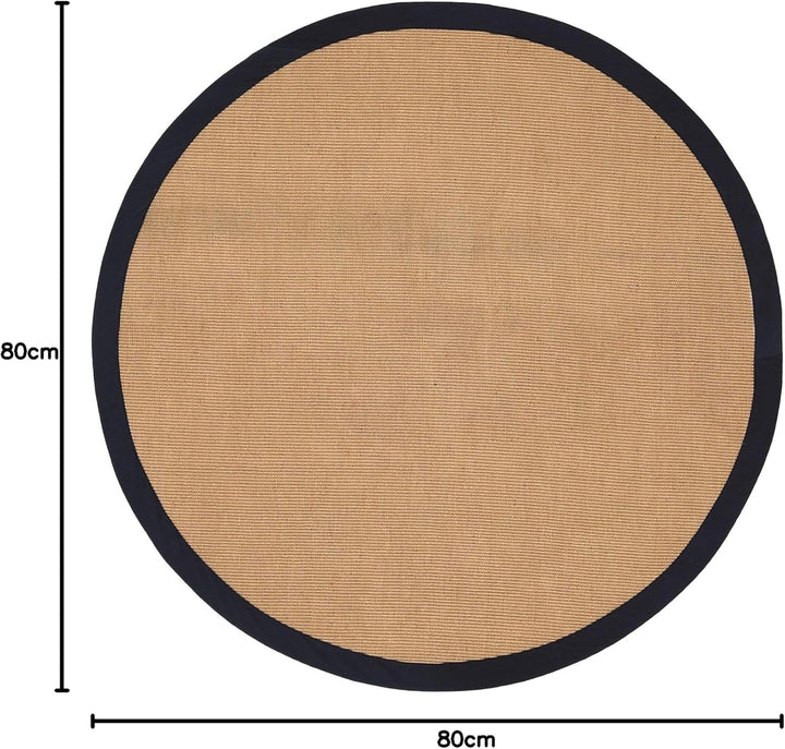 carpetfine Sisalteppich Rund Schwarz Ø 80 | Moderner Teppich für Wohn- und Schlafzimmer Ø 80 cm Schw