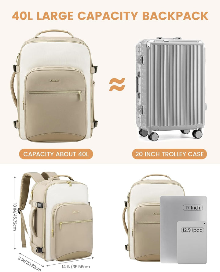 LOVEVOOK Handgepäck Rucksack Flugzeug, Reiserucksack Damen Gross 40L, Herren Wasserdicht Laptop 17 B