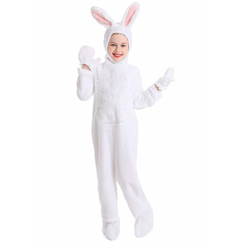 Kinder-Osterhasen-Kostüm, weisser Hase, Tier, Plüsch-Set, Einteiler für Kinder, Weihnachten, Hallowe