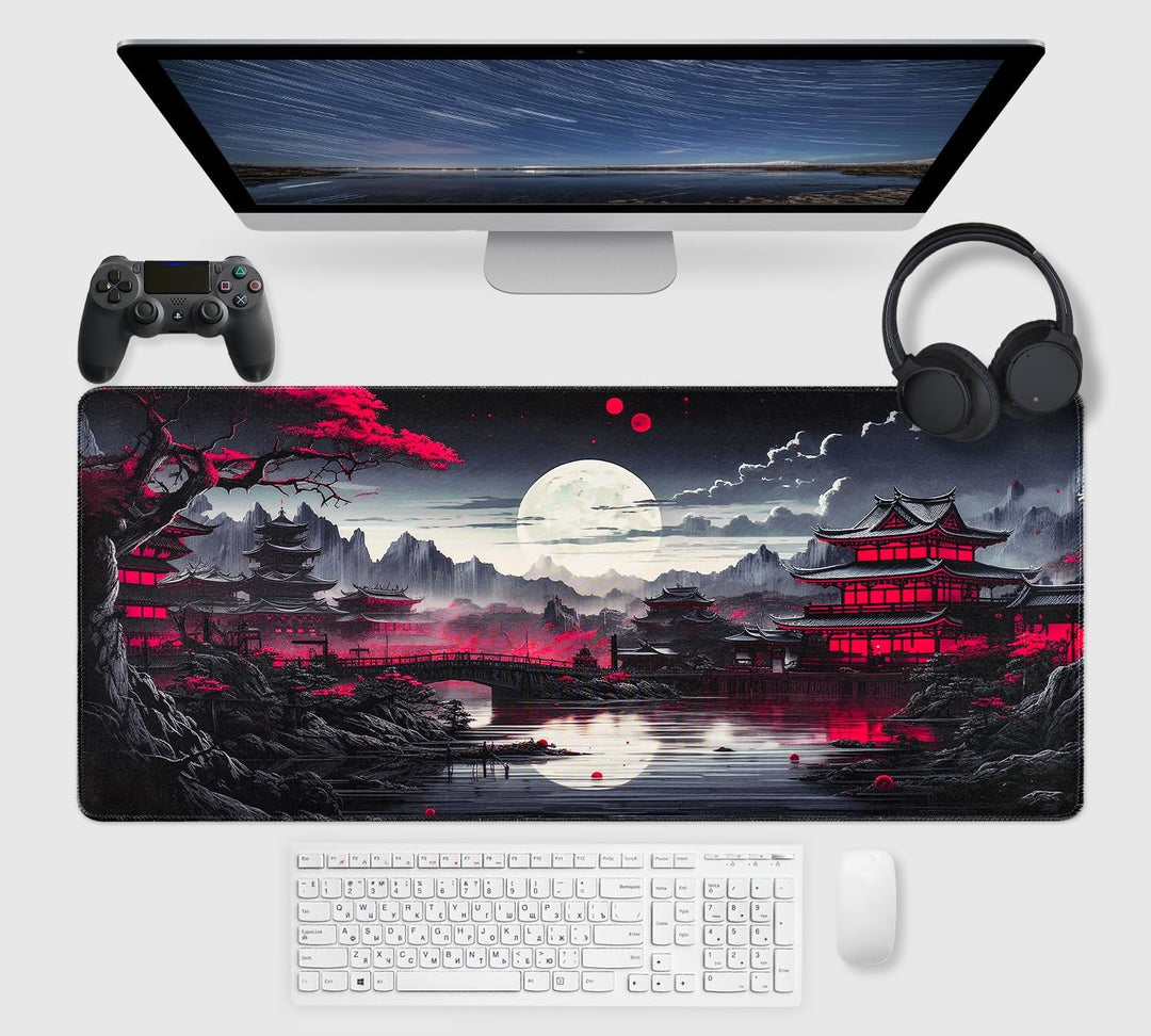 Mousepad XXL, Japanische Kunst Mauspads,1200x600mm Überdimensionales rutschfeste Gummimatten Gaming-