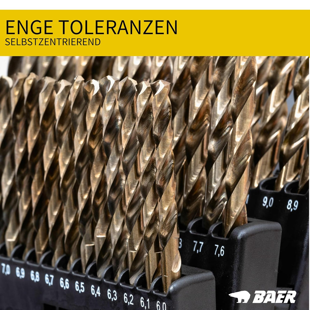 BAER HSSE Spiralbohrer Set (0,1mm steigend) 6-10 mm - Spiralbohrersatz aus hochlegiertem HSSE/Cobalt