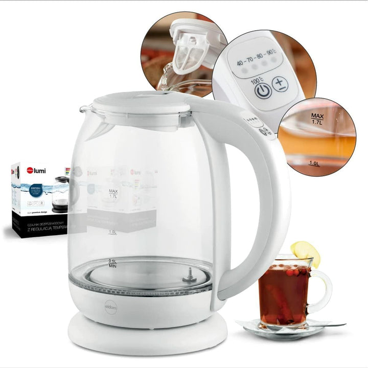 eldom C510 Glas Wasserkocher mit Temperatureinstellung (40°C-100°C) | 1,7 Liter Kapazität | Warmhalt