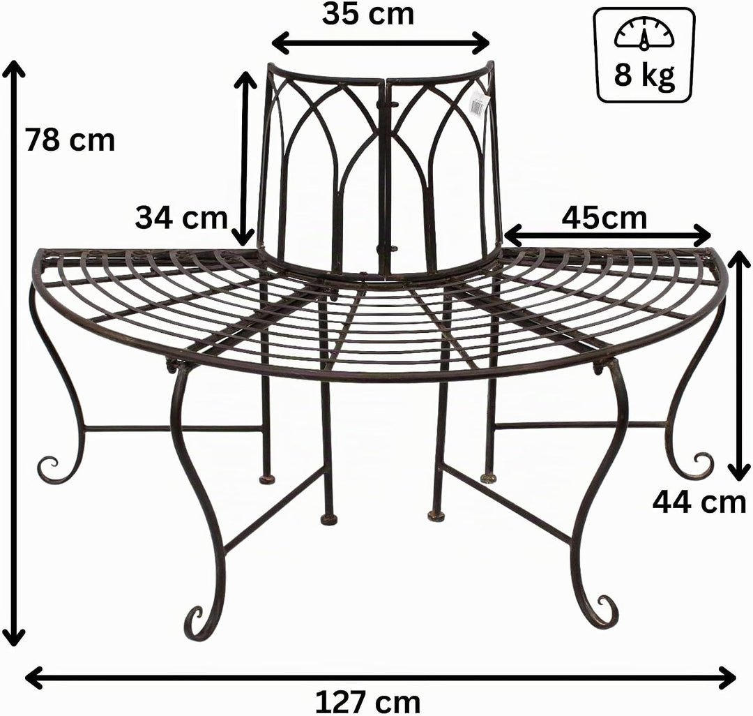 DanDiBo Baumbank Halbrund Metall Wetterfest Braun 127 cm 3 Sitzer 121071 Gartenbank mit Rückenlehne