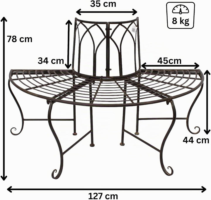 DanDiBo Baumbank Halbrund Metall Wetterfest Braun 127 cm 3 Sitzer 121071 Gartenbank mit Rückenlehne