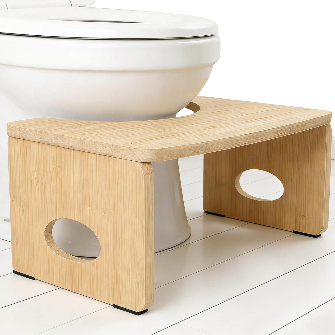 Bambus Toilettenhocker, Natürlicher Klappbar Badhocker, Ergonomischer WC Hocker für Badezimmer, Kloh