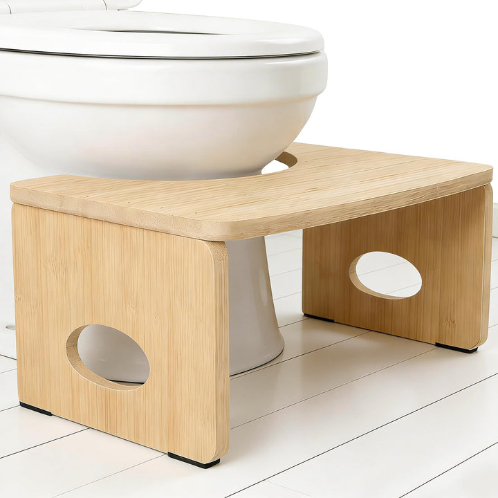 Bambus Toilettenhocker, Natürlicher Klappbar Badhocker, Ergonomischer WC Hocker für Badezimmer, Kloh