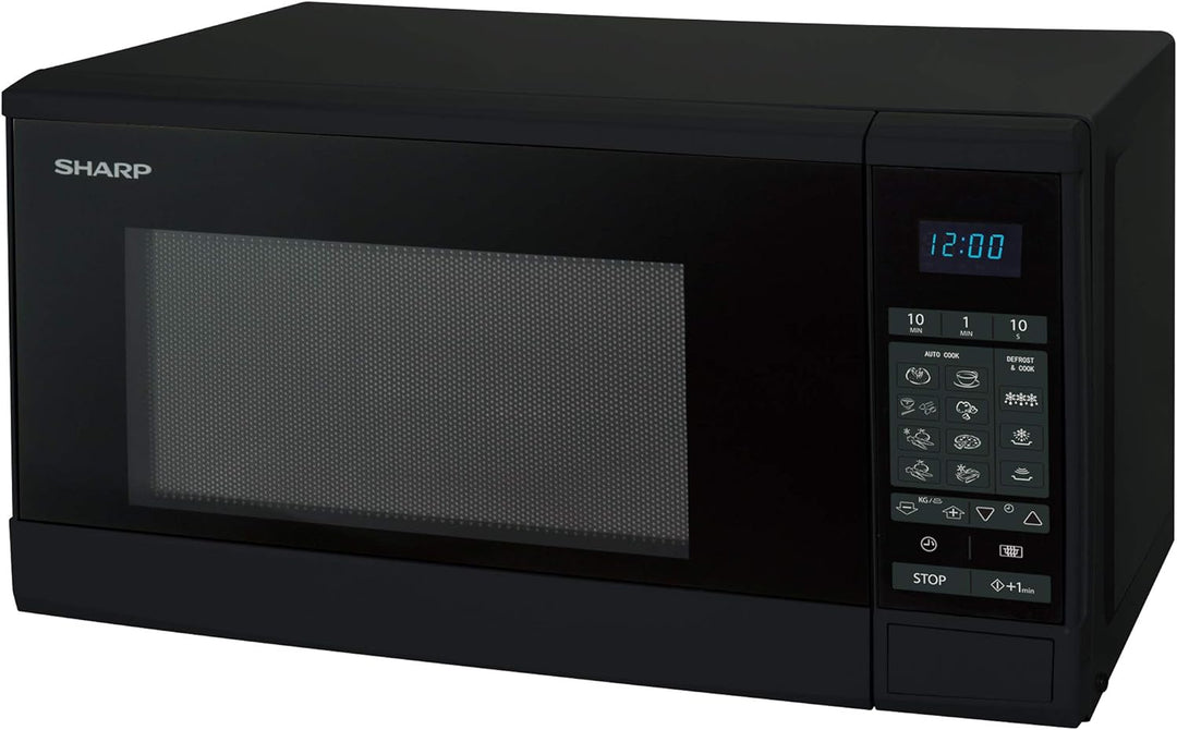 Sharp R-270BK Solo-Mikrowelle, 20 L, 800 W, 10 Leistungsstufen, 8 AutoCook-Programme, Timer bis 99 M