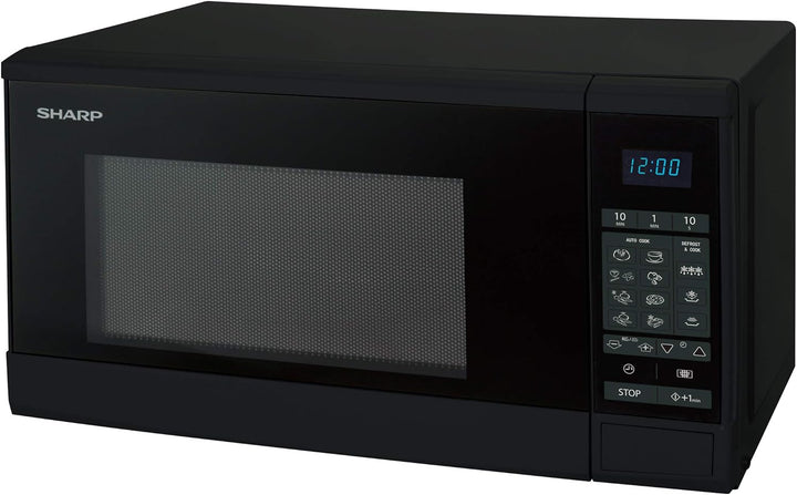 Sharp R-270BK Solo-Mikrowelle, 20 L, 800 W, 10 Leistungsstufen, 8 AutoCook-Programme, Timer bis 99 M