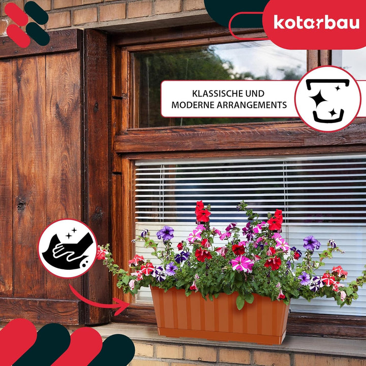 KOTARBAU® 4er Set Blumenkasten - Blumentopf für Balkon - 40 x 18 x 14 cm - Terrakotta - Balkonkasten