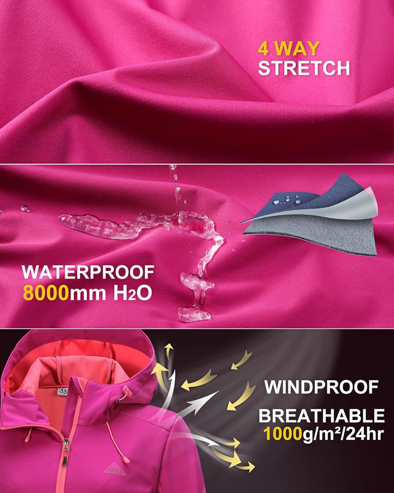 33,000ft Damen Softshelljacke Wasserdichte Winddichte Funktionsjacke Atmungsaktive Übergangsjacke Le