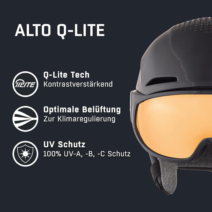 Alpina Unisex-Erwachsene Alto Q-LITE Skihelm, Black matt (Gold Mirror), 59-63