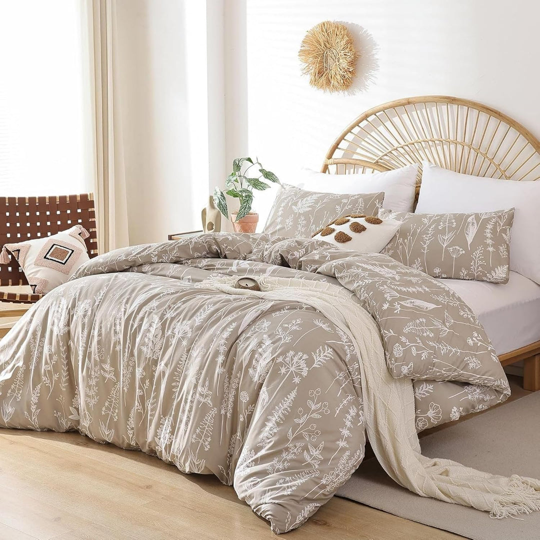 Tospass Bettwäsche 135x200 cm Blumen Blätter Pflanzen Muster Khaki Beige Beige Bettwäsche Set Floral
