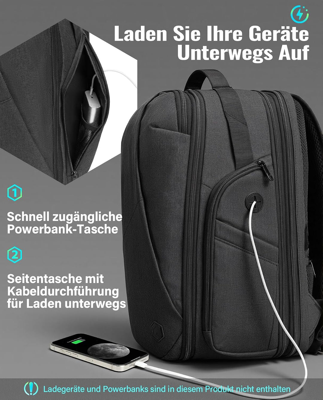 VANKEV - Morph D Erweiterbarer Reiserucksack 30L bis 38L - Unterflur Handgepäck Rucksack für EasyJet