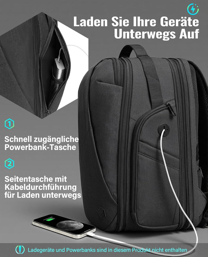 VANKEV - Morph D Erweiterbarer Reiserucksack 30L bis 38L - Unterflur Handgepäck Rucksack für EasyJet