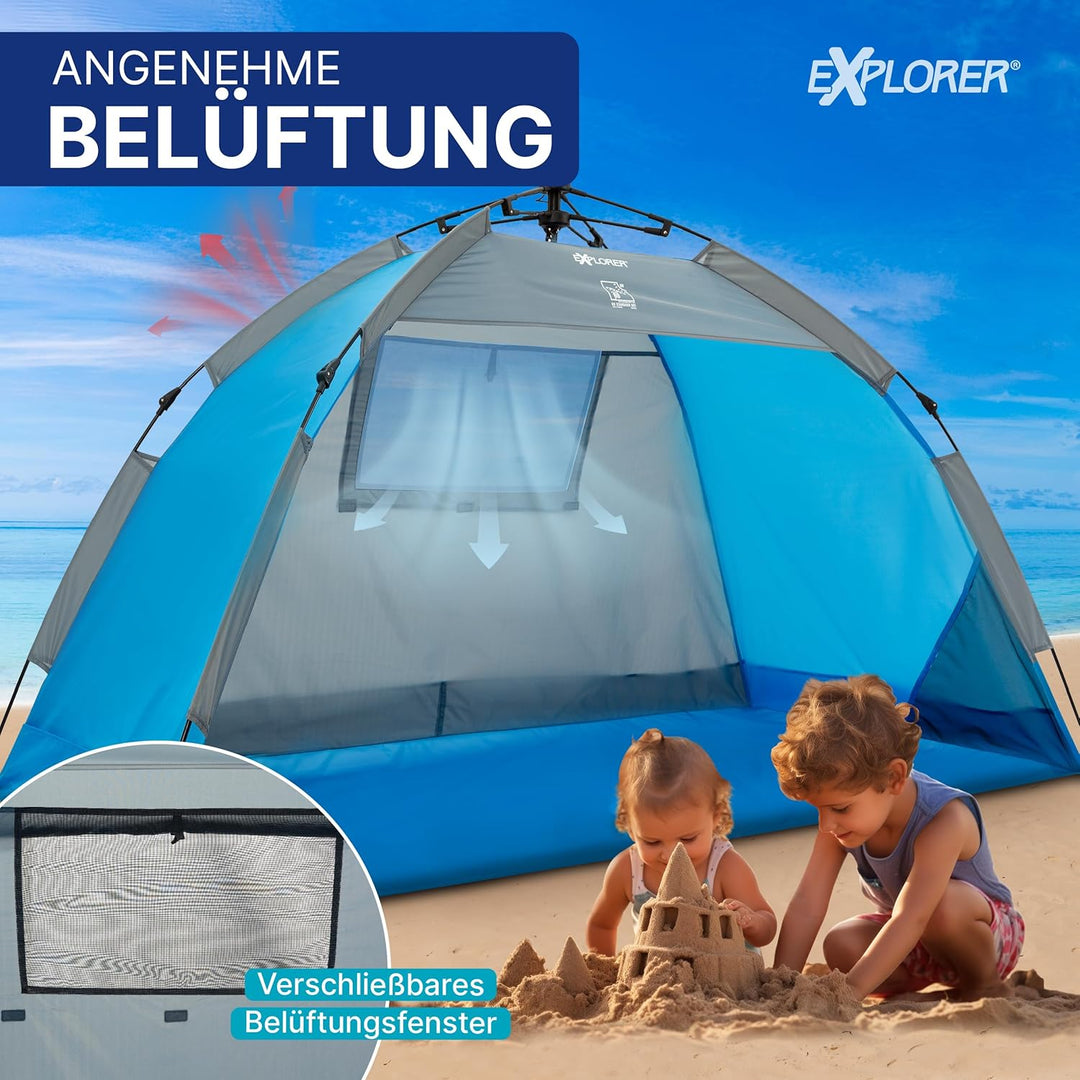 EXPLORER Automatik Strandmuschel mit UV Schutz 80+ [190x100x110cm] kleines Packmass leicht und schne