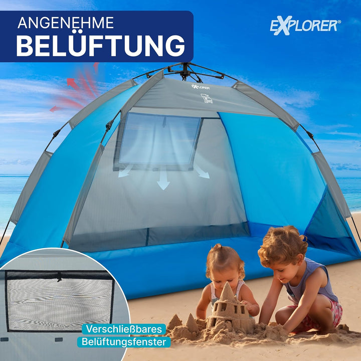 EXPLORER Automatik Strandmuschel mit UV Schutz 80+ [190x100x110cm] kleines Packmass leicht und schne