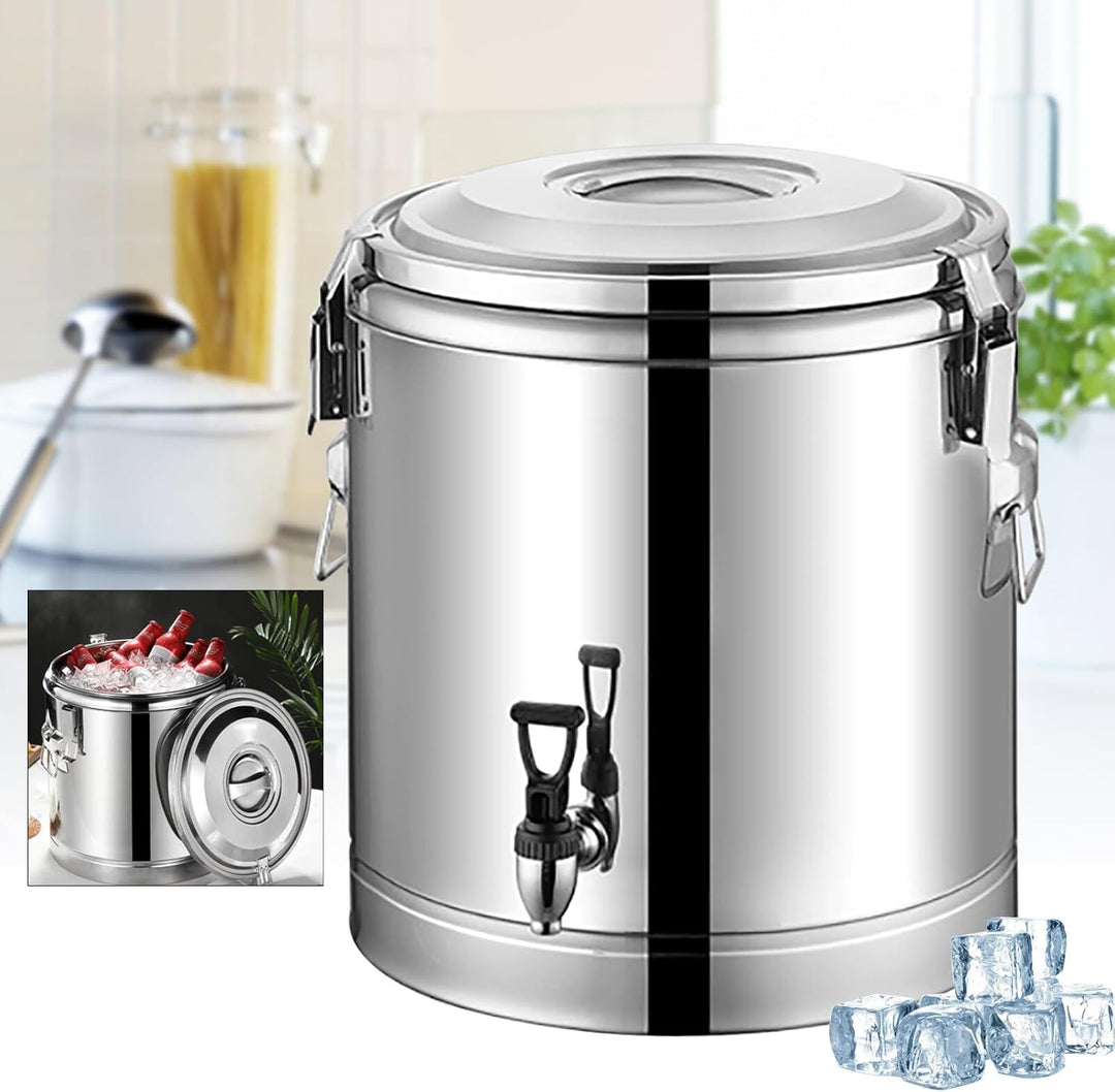 40L Edelstahl Isolationseimer mit Wasserhahn, Profi Warmhaltebehälter mit Deckel, Gastro Transportbe