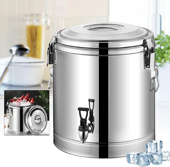 40L Edelstahl Isolationseimer mit Wasserhahn, Profi Warmhaltebehälter mit Deckel, Gastro Transportbe