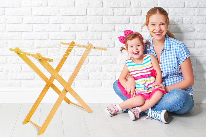 small foot 7252 Holzwäscheständer für Puppenkleider, mit sechs Wäscheleinen, zusammenklappbar, ab 3