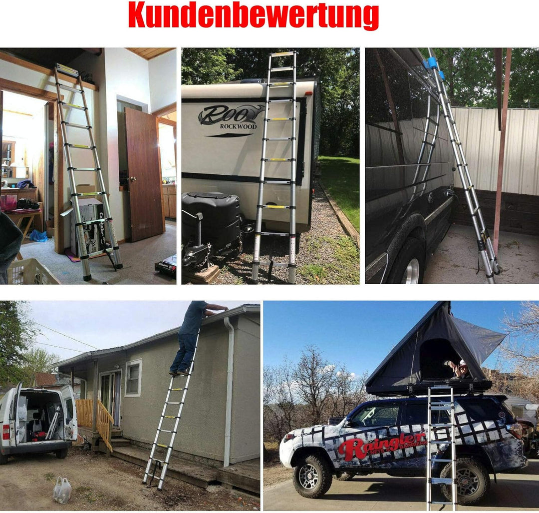 Teleskopleiter Klappleiter 2,6m Anti-Rutsch Mehrzweckleiter Ausziehbar Tragbare Edelstahl Leiter 150