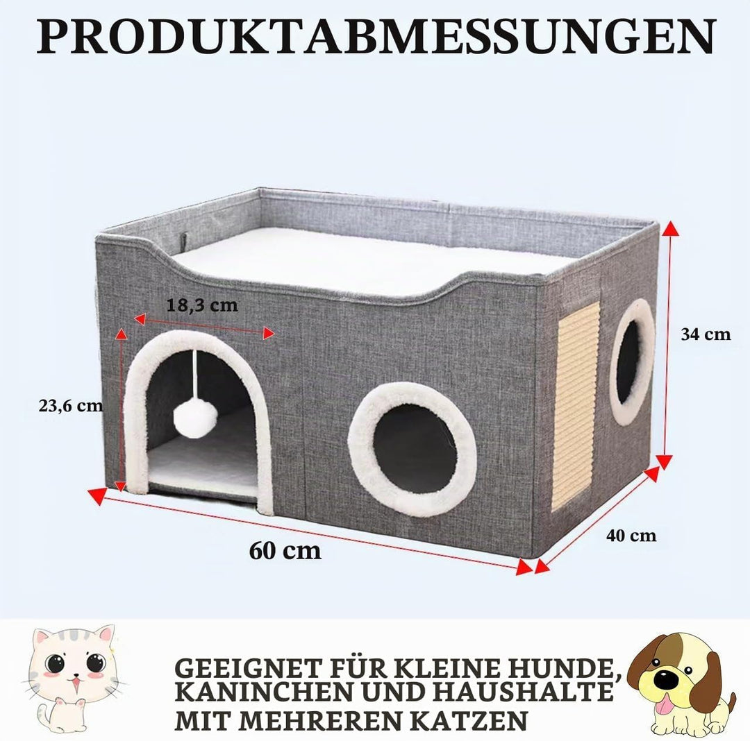 ERNAN Katzenhöhle,Katzenbetten,Katzenhaus, Faltbare Katzenbetthöhle mit Kratzbrett und Spielball, Fa