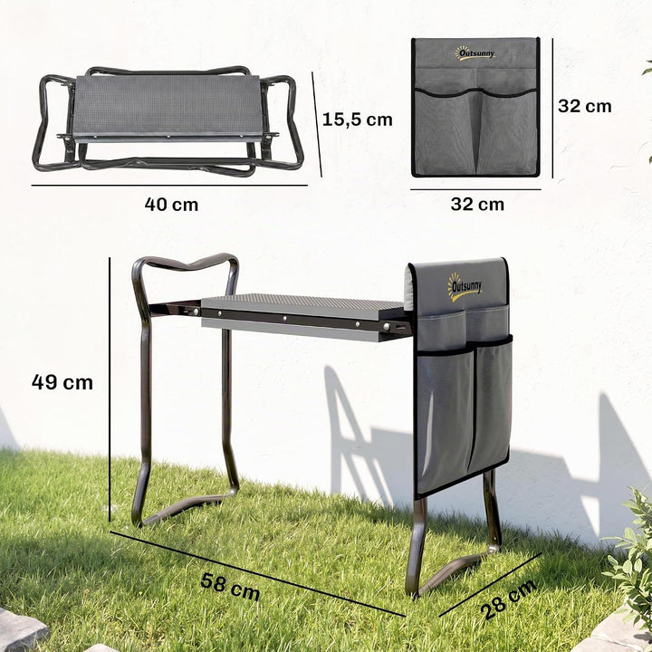 Outsunny Kniebank für Gartenarbeit klappbar Gartenhocker mit Kniekissen Werkzeugtaschen Polsterung K