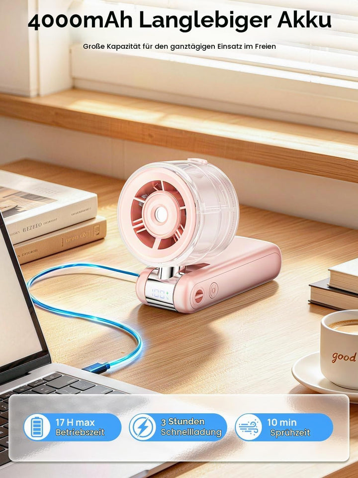 Handventilator mit Sprühnebel,4000mAh Tragbarer Turbo Ventilator | Kühlnebel Spray, Wiederaufladbare