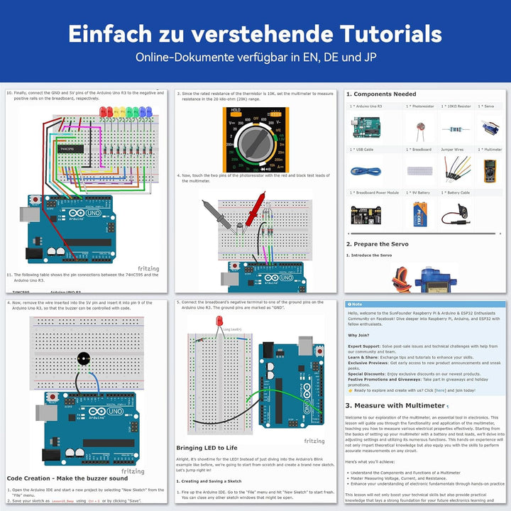 SunFounder Inventor Lab Starter Kit mit Original Arduino UNO R3 REV3 Multimeter 34 Projekte 40+ Vide