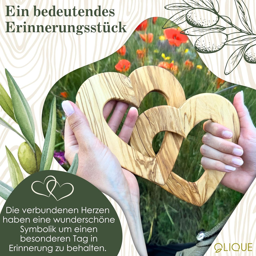 Holzherzen, Olivenholz - Verbundene Holz Herzen als individuelles Geschenk zur Hochzeit, Hochzeitsta