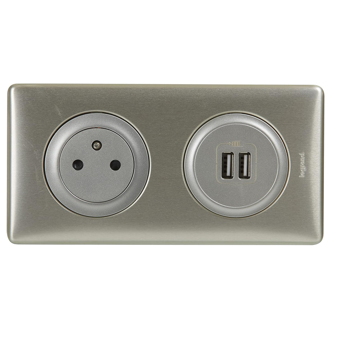 Legrand 200138 Céliane Kit Dual USB mit flexiblem Zwei polig/Erde Hauptventil, 230 V, titan, Titan