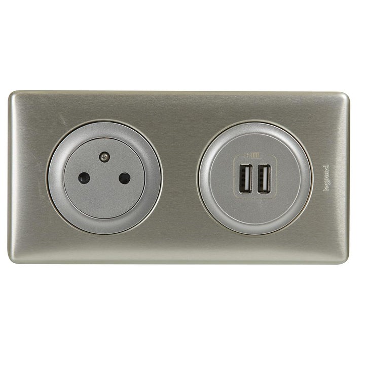 Legrand 200138 Céliane Kit Dual USB mit flexiblem Zwei polig/Erde Hauptventil, 230 V, titan, Titan