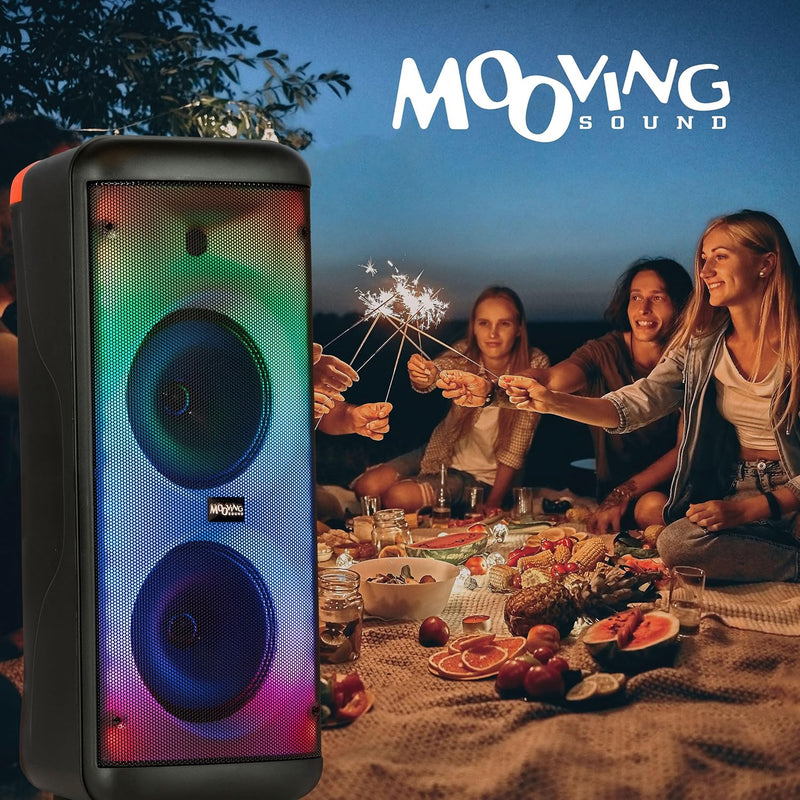 MS-ELECTRO-SOUND600 - MOOVING Sound - Batteriebetriebener 8"/600W-Lautsprecher mit Lichteffekt auf d