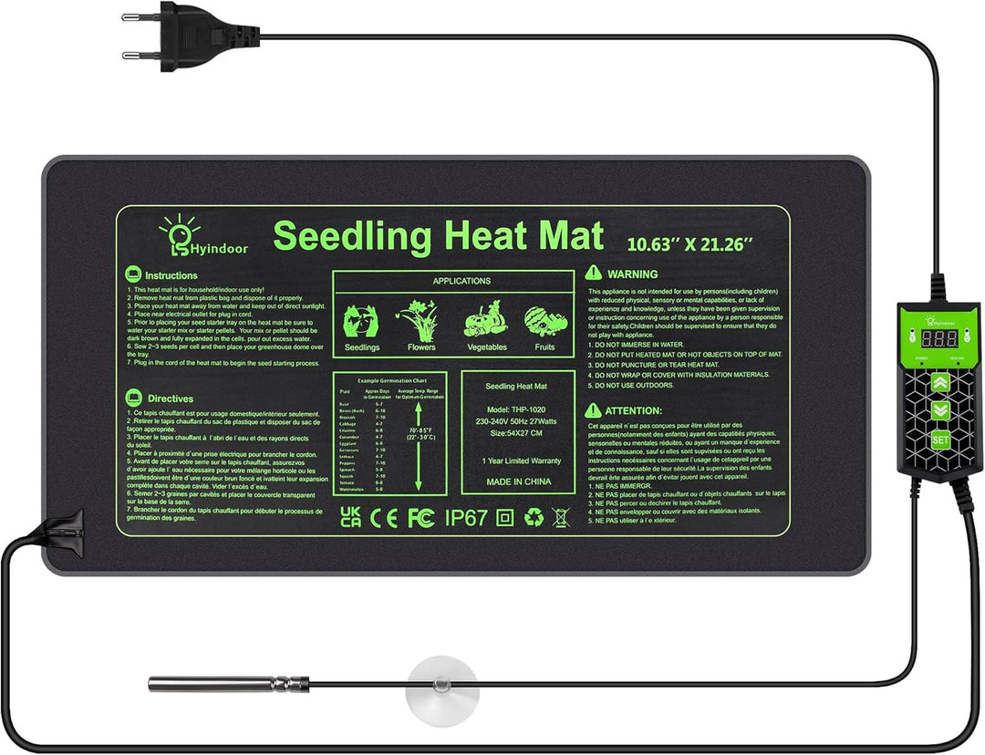 Hyindoor Heizmatte mit Thermostat wasserdichte Sämling Wärmematte Heizmatte Pflanzen Heizkissen für