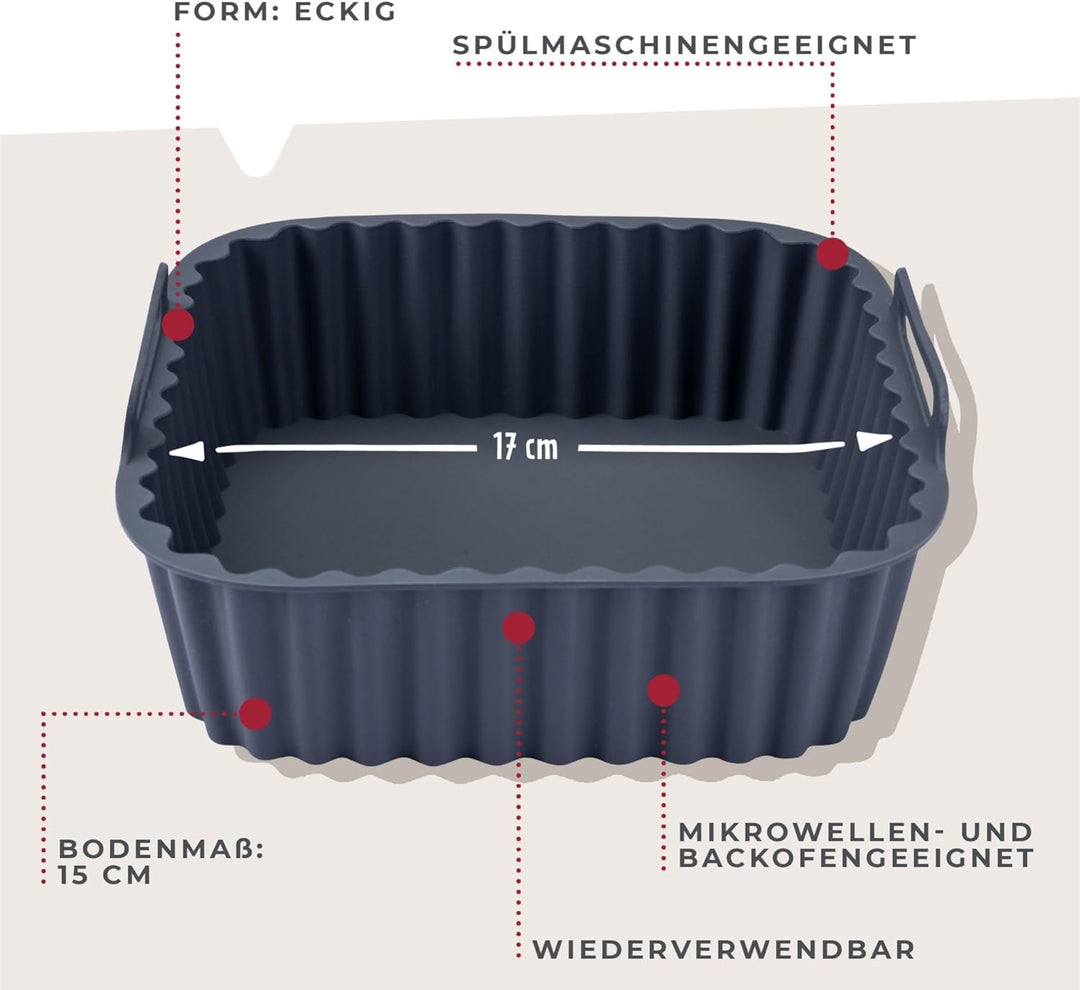 Fackelmann Silikonform für Heissluftfritteuse – 15 cm glatt, Eckig, Aschgrau, für knusprige Gerichte