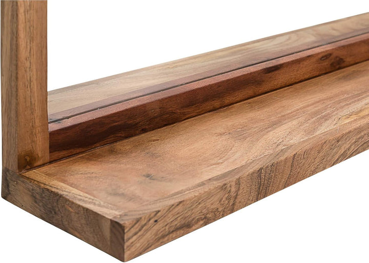 Woodkings Sydney Bad Spiegel I 135x60 cm mit Kleiner Ablage I massiv Holz Rahmen Akazie hell I gross