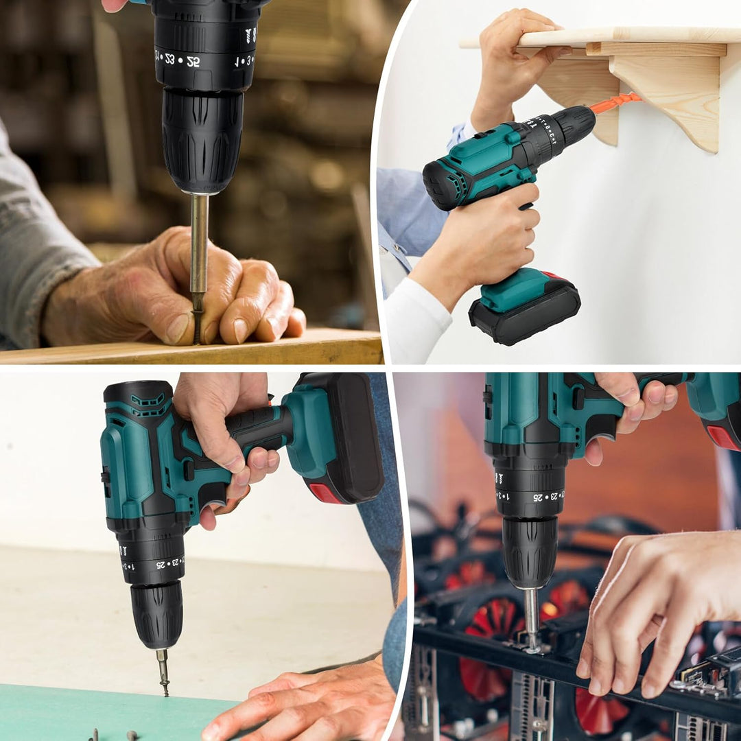 Akku Bohrschrauber Set 21V: Akkubohrer mit 2 Akkus 2000mAh,42Nm Max Drill Set 25+3 Paar, 24 Stück Bo