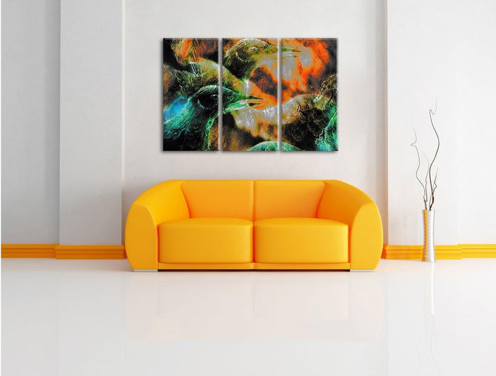 Pixxprint Vogel Phönix Collage als Leinwandbild | Grösse: 3 Teilig (120x80) | Wandbild| Kunstdruck |