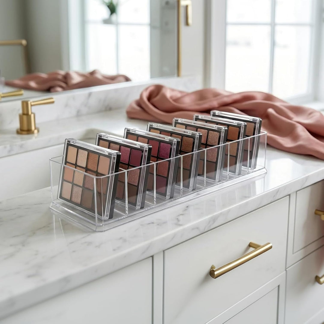 SINJEUN 6 Stück Kosmetik Organizer Acryl, 25,5 x 9 x 4,6cm 8 Fächer Make Up Organizer, Transparent S