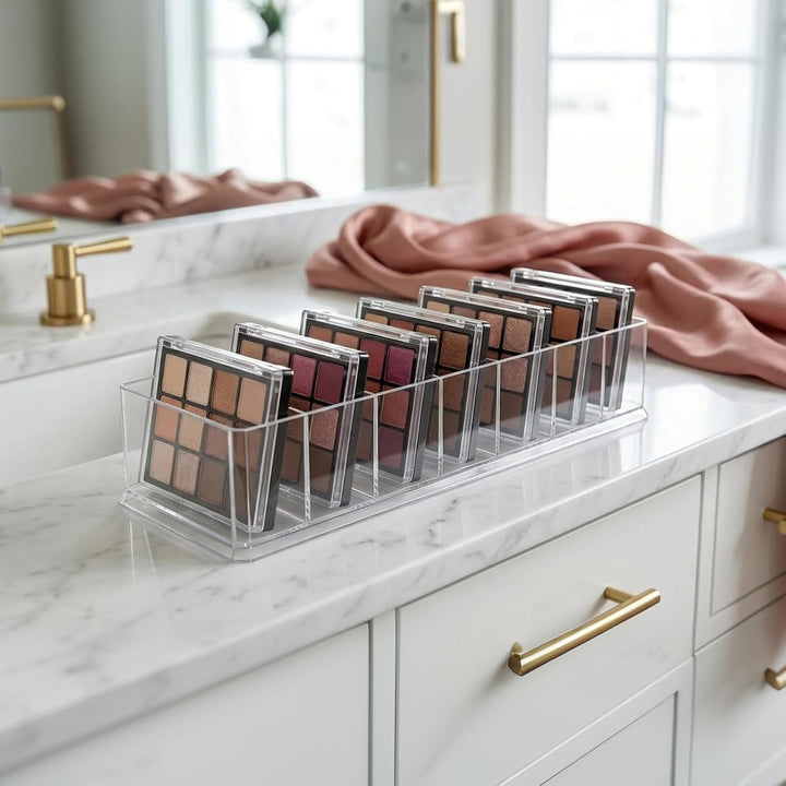 SINJEUN 6 Stück Kosmetik Organizer Acryl, 25,5 x 9 x 4,6cm 8 Fächer Make Up Organizer, Transparent S