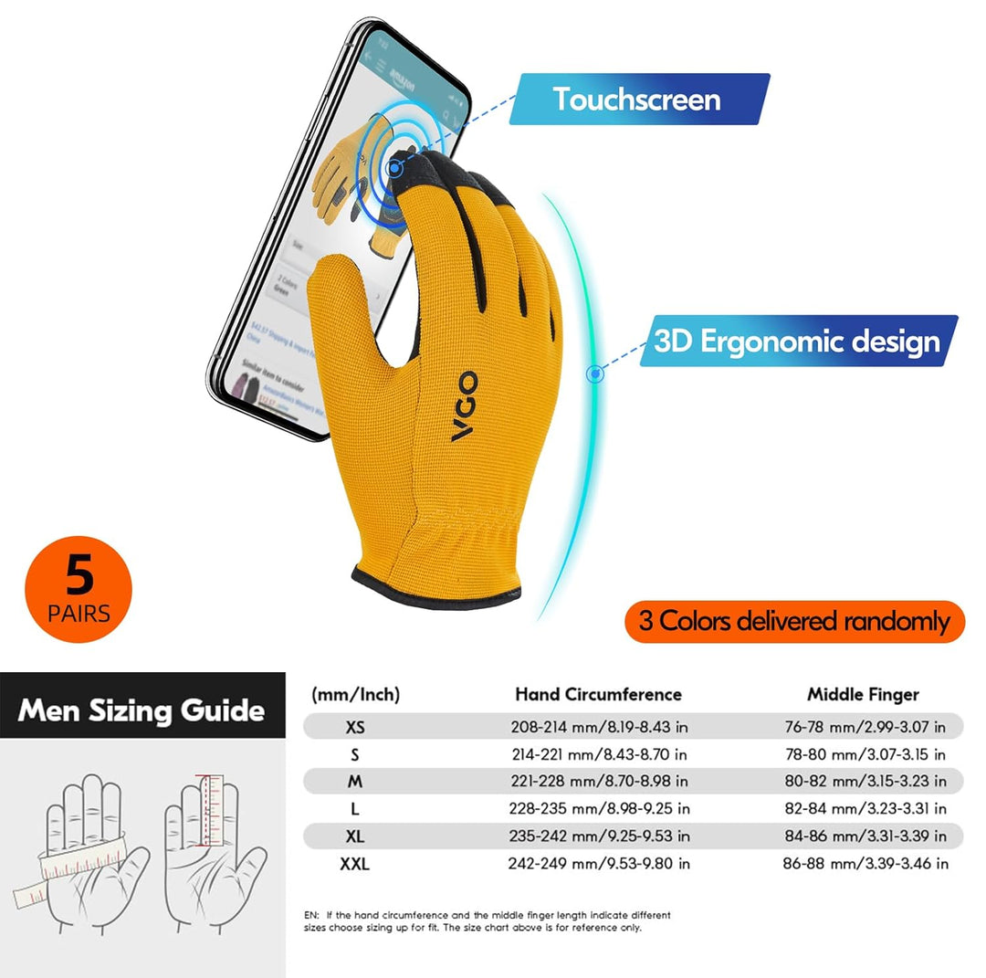 Vgo... 5 Paare Multifunktionale Arbeitshandschuh,Sicherheitshandschuhe,Bauarbeitshandschuhe, Gartenh