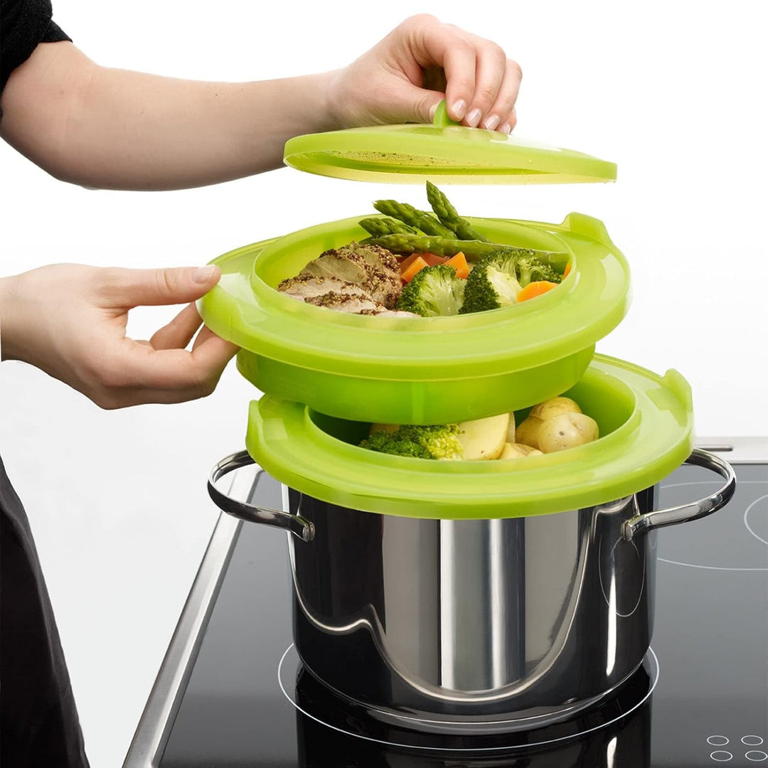 Lékué 2-stufiger Dampfgaraufsatz, grün, Silikon, 22 cm 22x22x8