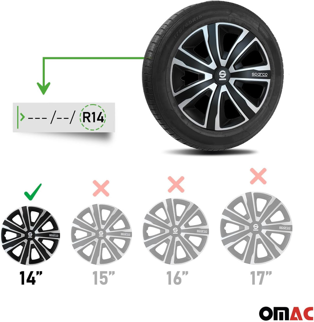Sparco Radzierblenden Palermo - 14-Zoll - Silber/Schwarz - Satz mit 4 Stück