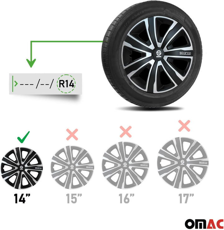 Sparco Radzierblenden Palermo - 14-Zoll - Silber/Schwarz - Satz mit 4 Stück