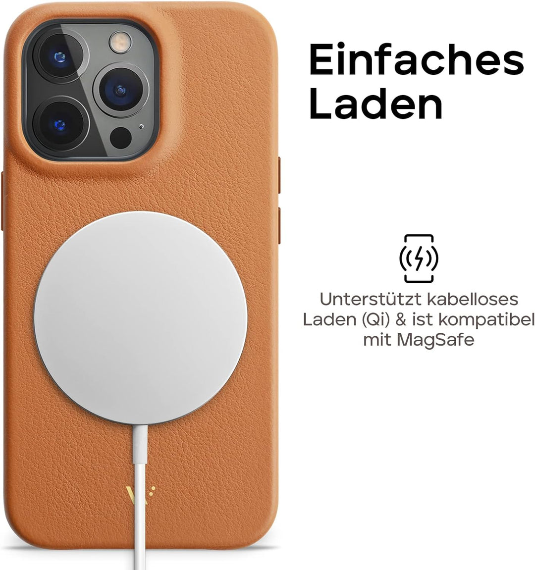 WIIUKA Hülle für iPhone 14 Pro, Leder aus Deutschland, Lederhülle extra Dünn, Premium Handyhülle, Ca