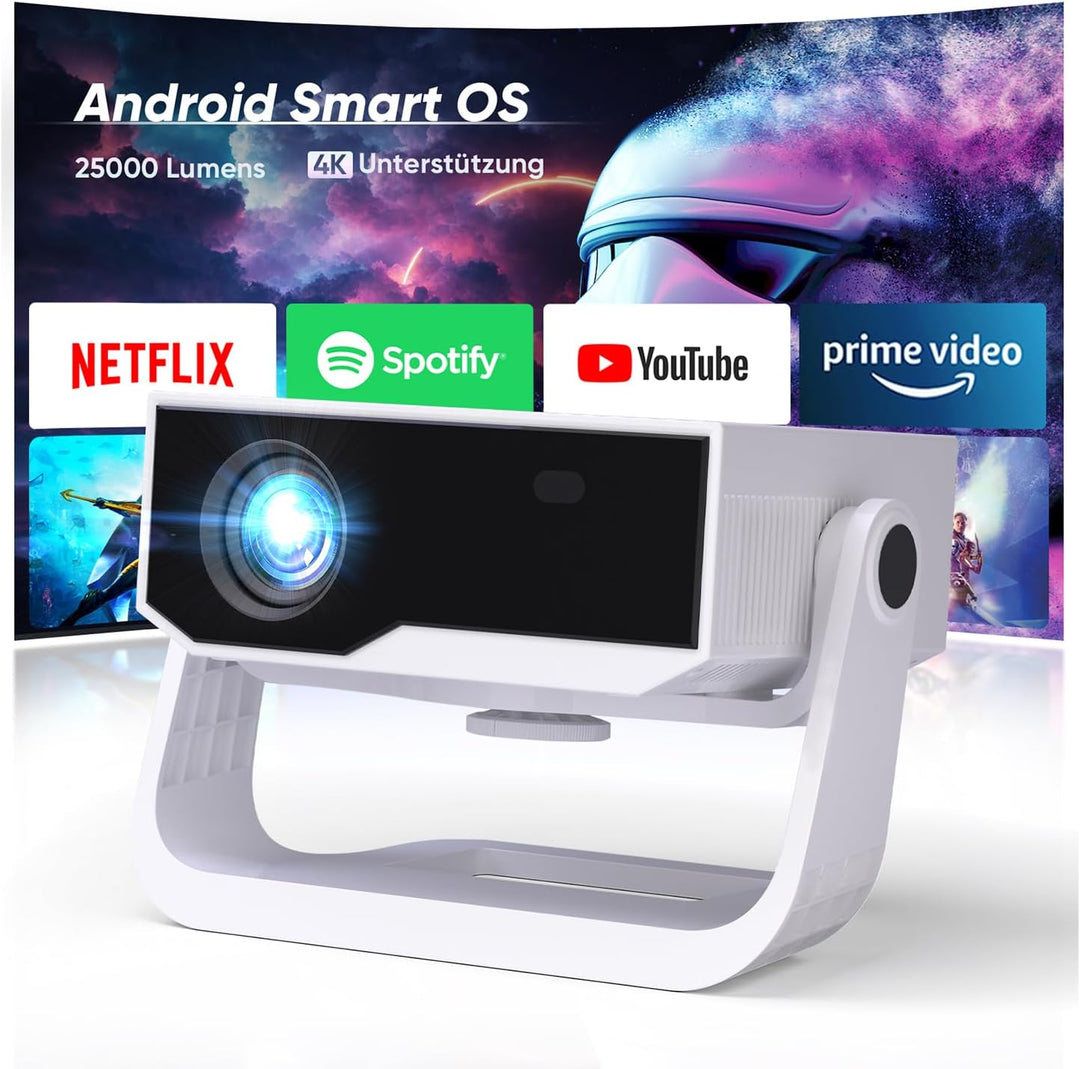 2025 Neuer Smart Beamer 4K Unterstützung, Android 11, Full HD 1080P, 25000 Lumens, WiFi 6 & BT 5.2,