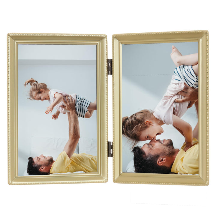 Lawrence Frames Doppel-Bilderrahmen mit Scharnier, 10,2 x 15,2 cm, Antik-Messing – Perlenbordüre Gol