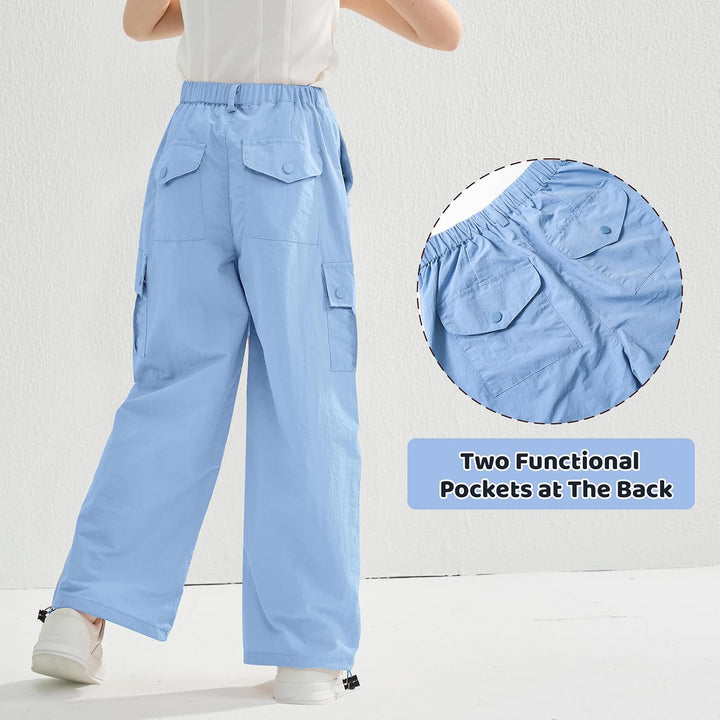 Rolanko Baggy Cargo Fallschirmhose für Mädchen, Y2K Vintage Jogger mit Verstellbarer Elastischer Tai