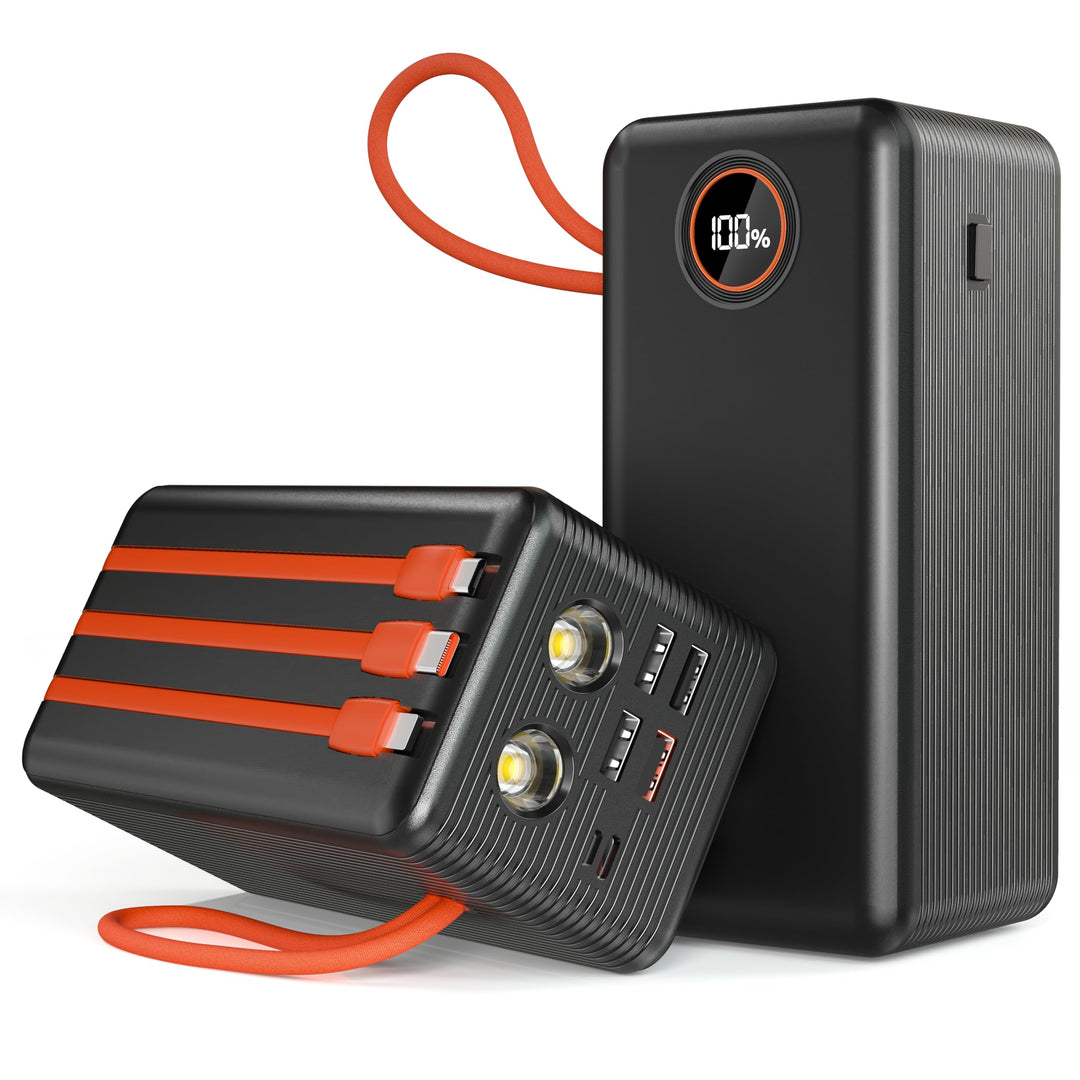 73800mAh Power Bank mit Kabel, 30W Powerbank PD USB C Schnellladefunktion Externe Batterie mit LED-B