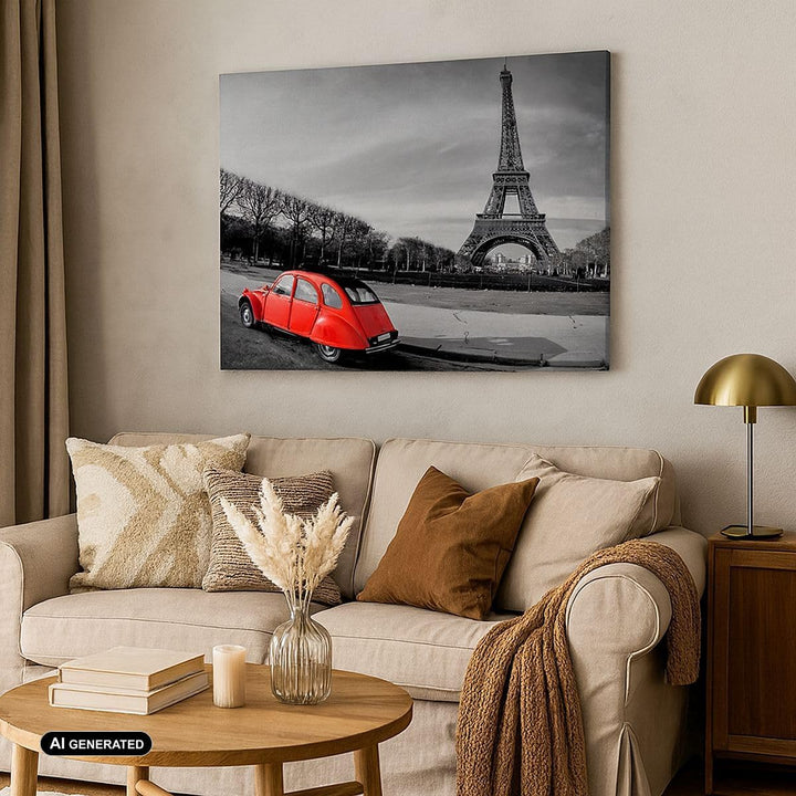 Bilder auf Leinwand 100x70cm Leinwandbild Auto Eiffle Kultur Architektur Gross Wanddeko Bild Schlafz