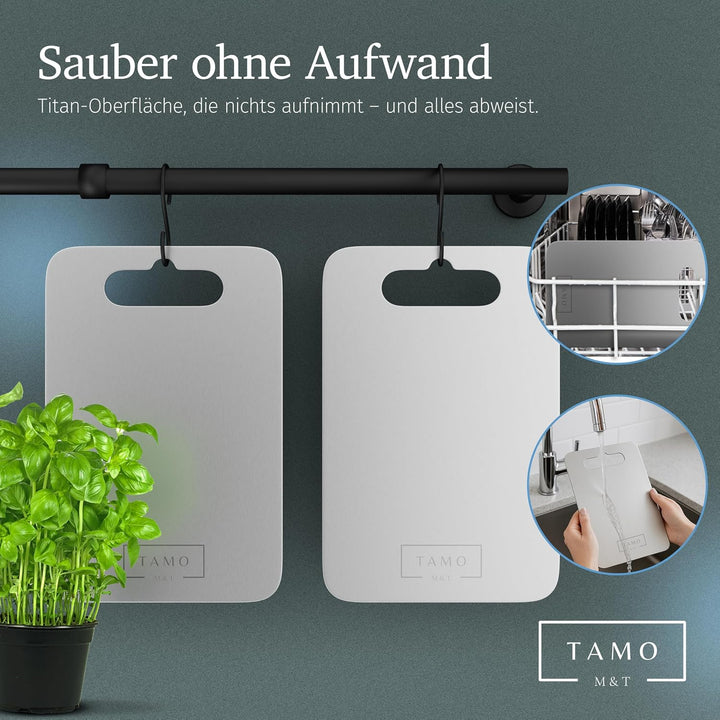 TAMO Titan Schneidebrett, Schneidebrett aus 100% reinem Titan, hygienisch, antibakteriell & langlebi